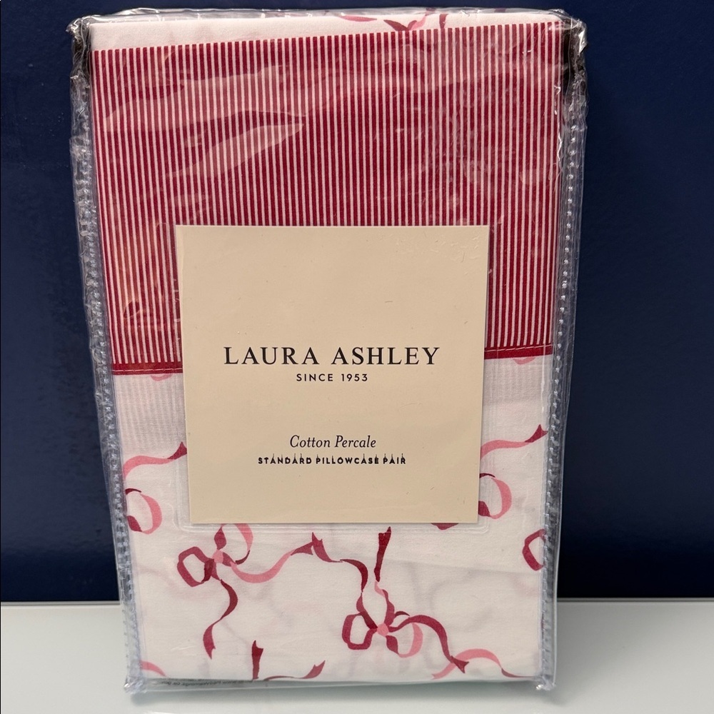 NWT Laura Ashley Cotton Bow & Stripes Pillow Cases